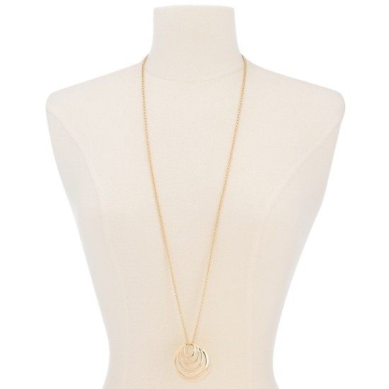  Gold-Tone Layered Open-Circle Pendant Necklace, 36″ + 2″ Extender