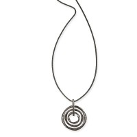 Alfani Hematite-Tone Pave Multi-Circle Pendant Necklace, 36″ + 2″ extender,Black