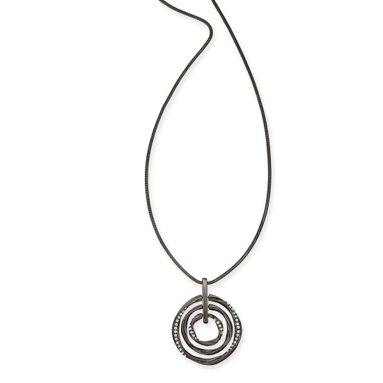  Hematite-Tone Pave Multi-Circle Pendant Necklace, 36″ + 2″ extender,Black