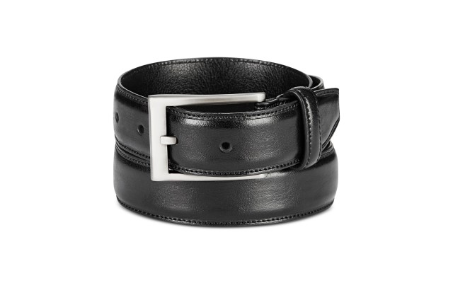  Men Embossed Faux-Leather Belts, Black, Large