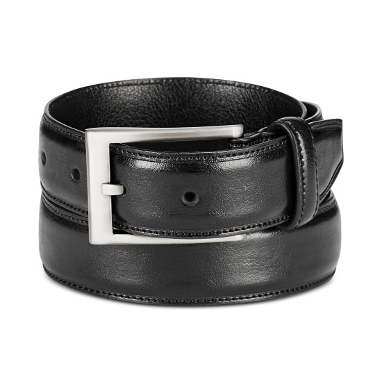  Men Embossed Faux-Leather Belts, Black, Small