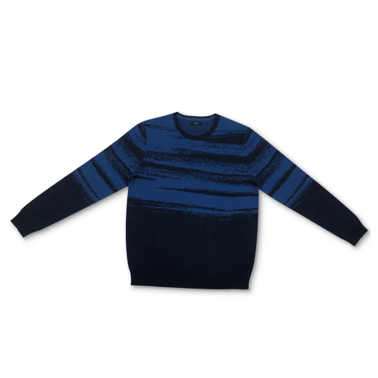  Men’s Abstract Cotton Sweater (Navy, L)