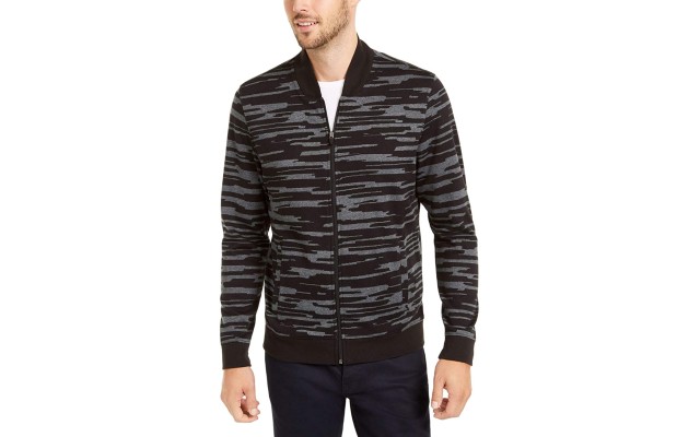  Men's Abstract-Print Bomber Jacket, Black, X-Large