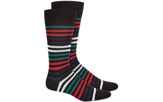  Mens Alfatech Horizontal Stripe Dress Socks, Black/ Red, 7-12