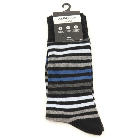  Mens Alfatech Horizontal Stripe Dress Socks, Blue & Gray, 10-13