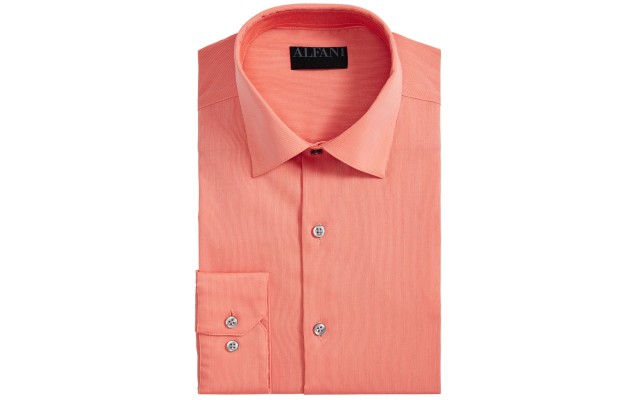  Men’s Bedford Cord Classic/Regular Fit Dress Shirts, Orange, 17-17.5 32/33 XL