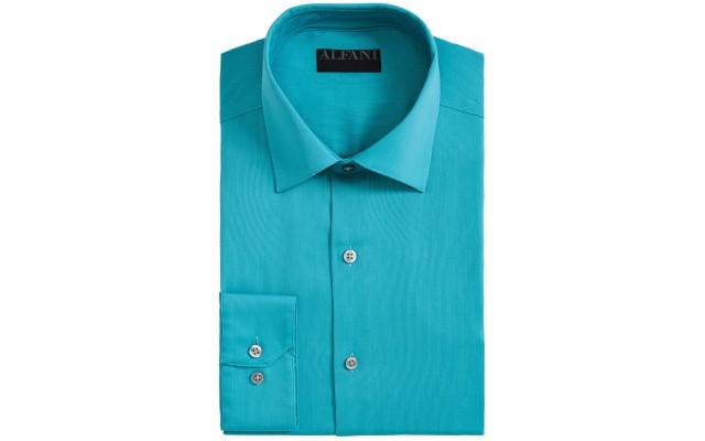  Men’s Bedford Cord Classic/Regular Fit Dress Shirts, Turquoise, 17 1/2 L