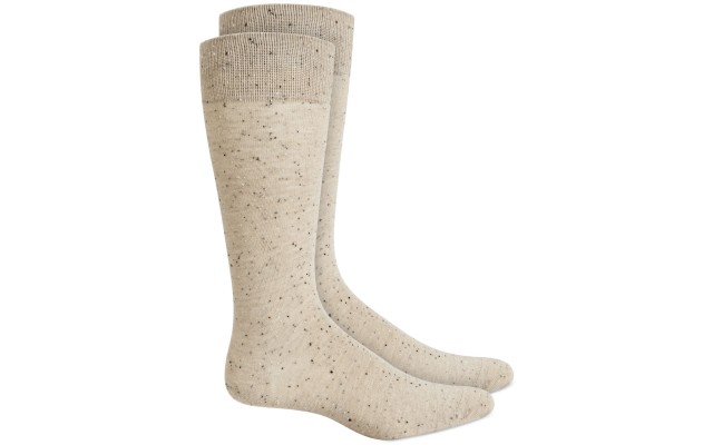  Mens Casual Speckled Crew Dress Socks, Beige, 10-13