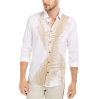 Alfani Men’s Classic-Fit Abstract Line-Print Shirts, White, Large