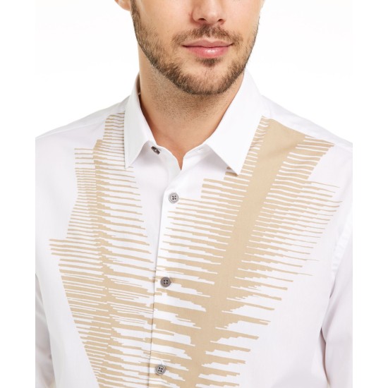  Men’s Classic-Fit Abstract Line-Print Shirts, White, Small