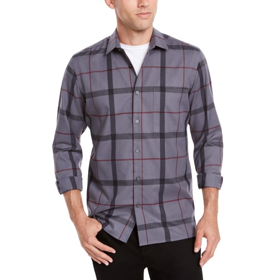  Men's Classic-Fit Brushed Plaid Shirts, Gray, 2X-Large