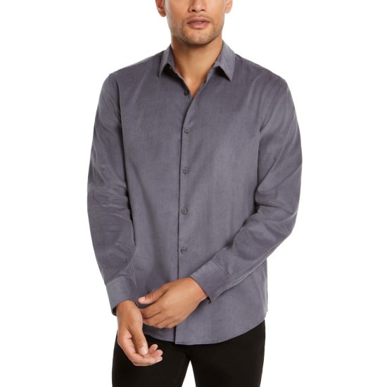  Men’s Classic-Fit Corduroy Shirt (Gray, XXL)