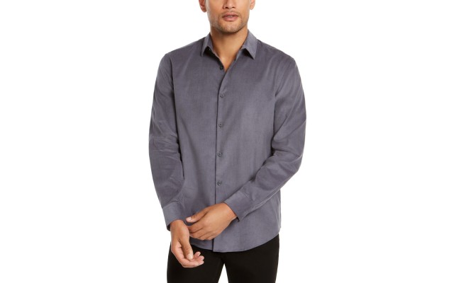  Men’s Classic-Fit Corduroy Shirt (Gray, XXL)