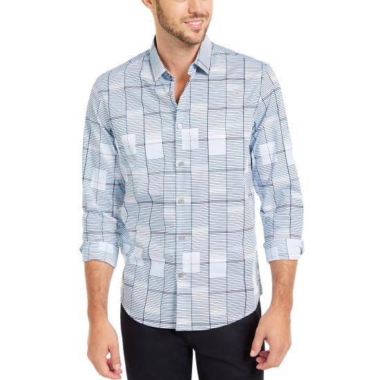  Men's Classic-Fit Geo-Print Shirts, Navy, Small