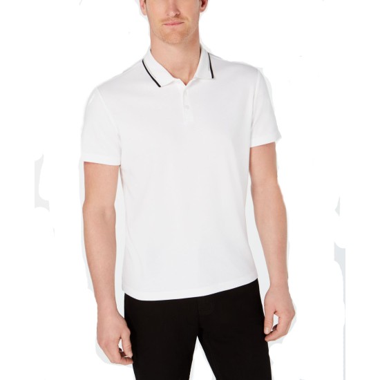  Men’s Classic Fit Tipped Polo (White, XL)