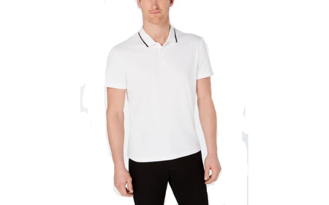  Men’s Classic Fit Tipped Polo (White, XL)