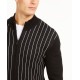  Men’s Classic-Fit Vertical Stripe Full-Zip Cardigan (Black, L)