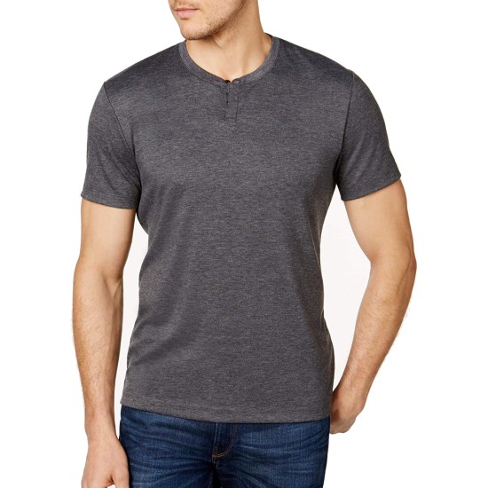  Mens Covered Placket Henley Shirt (Gray, S)