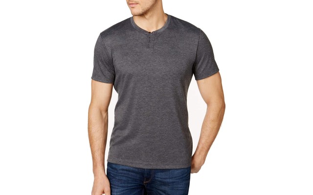  Mens Covered Placket Henley Shirt (Gray, S)