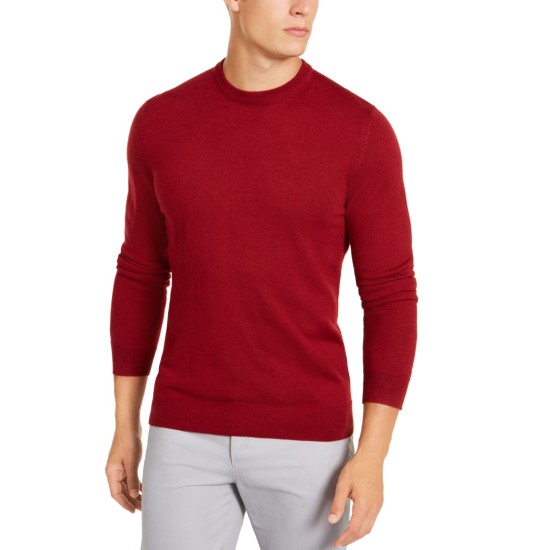  Men’s Merino Blend Solid Crewneck Sweaters, wine, X-Large