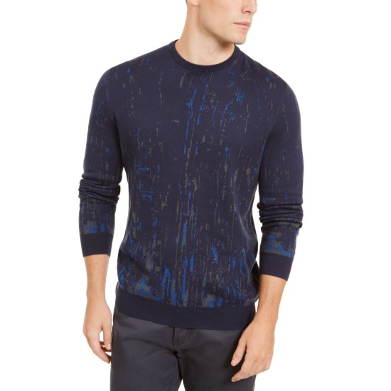  Men's Paint Splatter Crewneck Sweater, Navy, XX-Large
