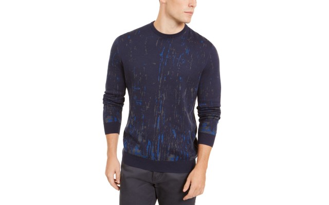  Men's Paint Splatter Crewneck Sweater, Navy, XX-Large