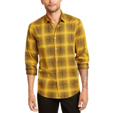 Alfani Men’s Plaid Shirt, (Treasure Gold, XL)