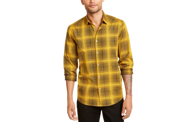  Men’s Plaid Shirt, (Treasure Gold, XL)