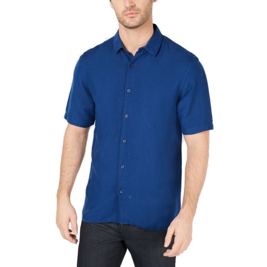  Men’s Platoon Linen Shirt (Dark Blue, M)