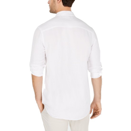  Men’s Platoon Linen Shirt (White, S)