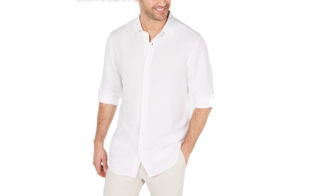  Men’s Platoon Linen Shirt (White, S)