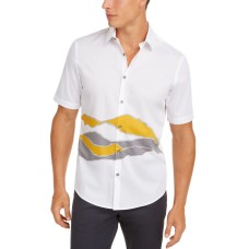 Alfani Men’s Printed Shirt (White, 2XL)