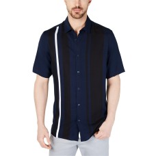 Alfani Men’s Regular-Fit Bowler Stripe-Print Shirt, Navy