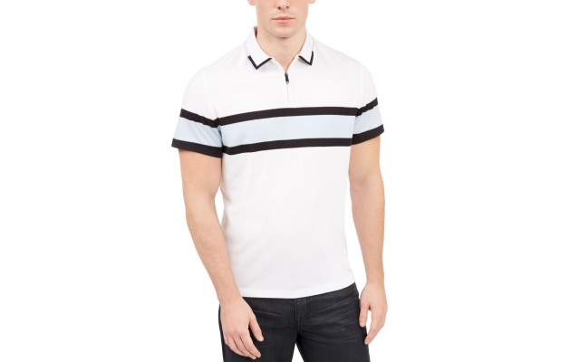  Men’s Regular-Fit Stripe Quarter-Zip Polo (Pastel Blue, XL)
