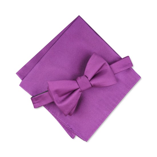  Mens Satin Pocket Square Bow Tie (Dark Purple)