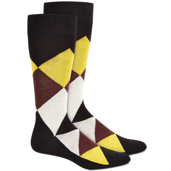  Men’s Simple Argyle Socks, Black/Yellow