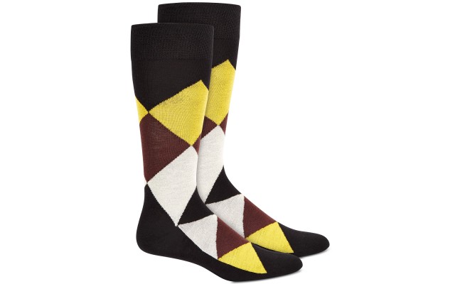  Men’s Simple Argyle Socks, Black/Yellow