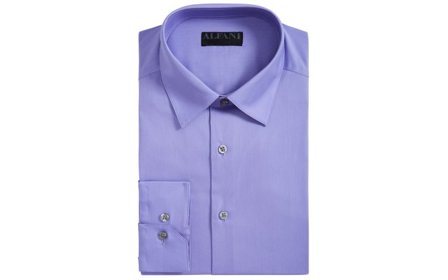  Mens Slim-Fit Performance Stretch Easy-Care Solid Dress Shirts, Purple, Medium