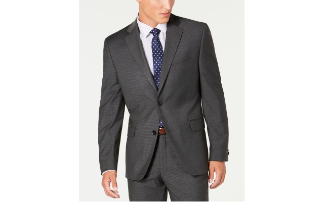  Men’s Slim-Fit Performance Stretch Mini Check Suit Separate Jacket (Gray,44R)