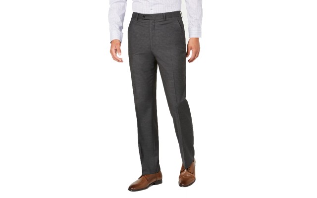  Men’s Slim-Fit Performance Stretch Mini Check Suit Separate Pants, Gray, 30×30