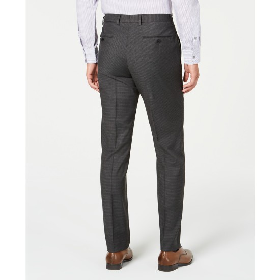 Men’s Slim-Fit Performance Stretch Mini Check Suit Separate Pants, Gray, 30×30
