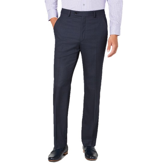  Men’s Slim-Fit Performance Stretch Windowpane Suit Separate Pants (Blue, 30×30)