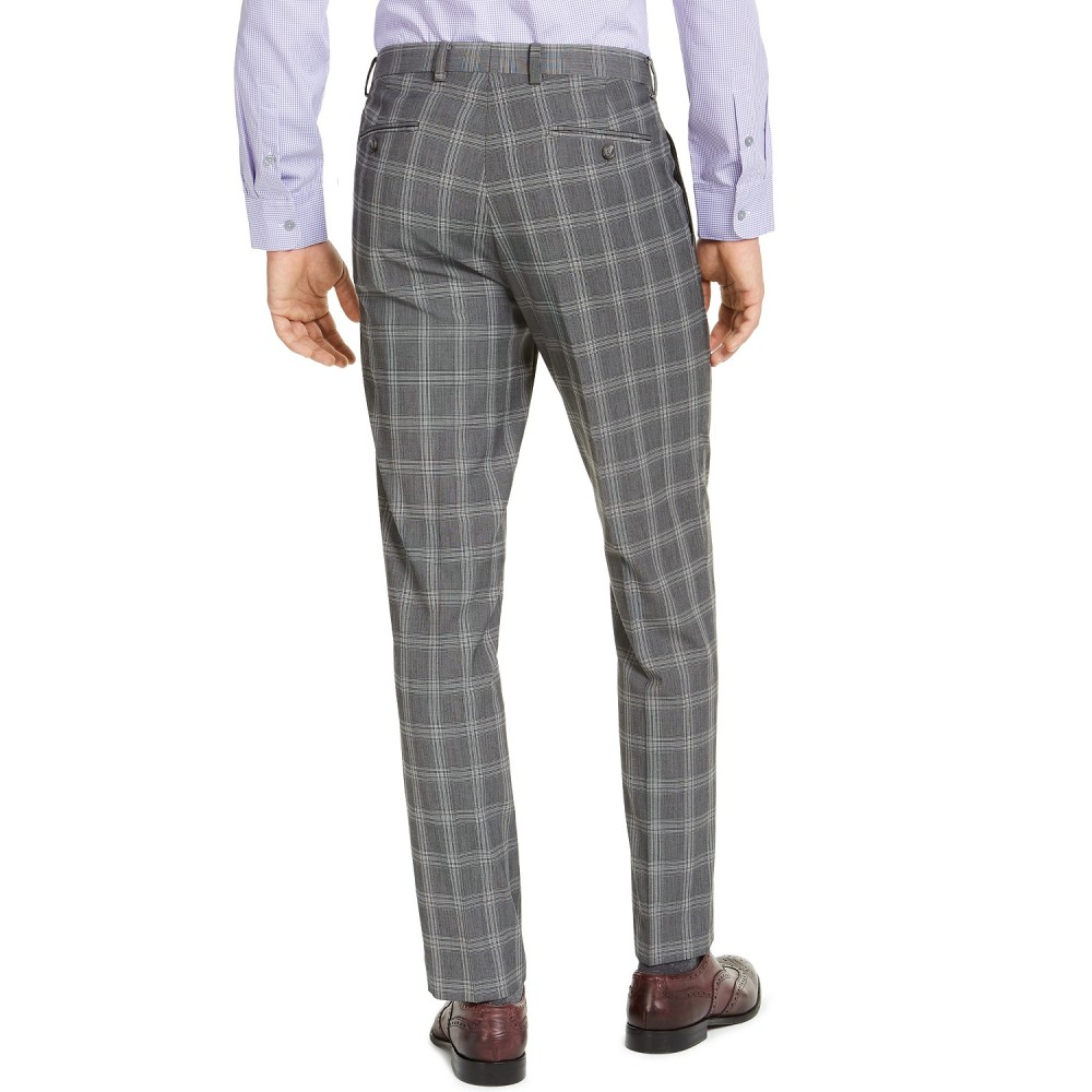 Alfani Mens Slim Fit Stretch Gray Plaid Suit Pants Gray 32x32