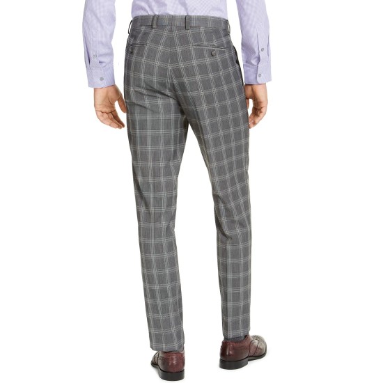  Men’s Slim-Fit Stretch Gray Plaid Suit Pants (Gray, 32X32)
