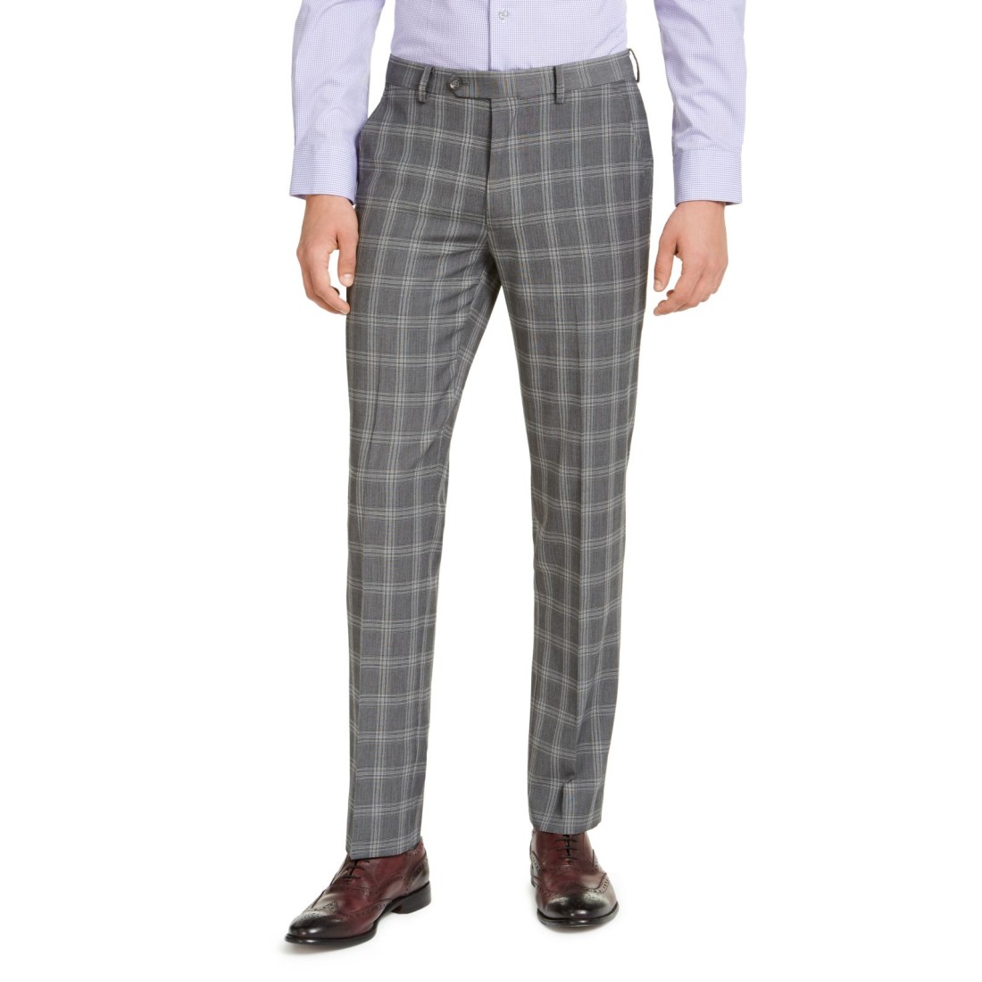 Alfani Mens Slim Fit Stretch Gray Plaid Suit Pants Gray 32x32