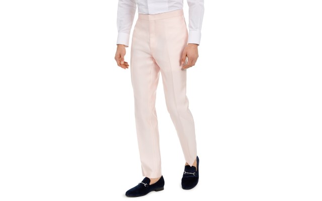  Men’s Slim-Fit Stretch Pink Solid Tuxedo Pants (Pink, 30×30)