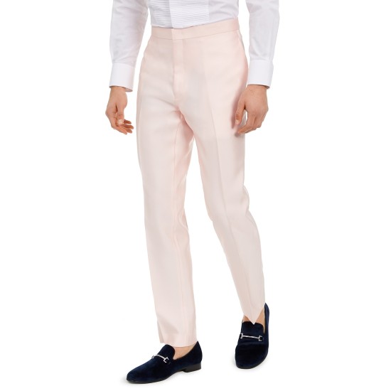 Men's Slim-Fit Stretch Pink Solid Tuxedo Pants (Pink), Pink, 30X32