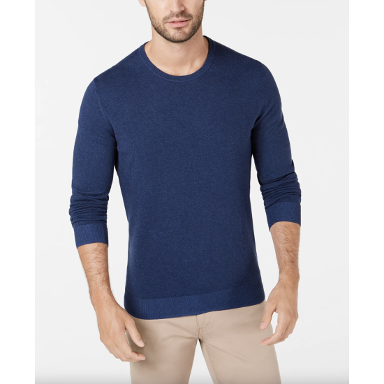  Men’s Solid Crewneck Sweater (Indigo, XL)