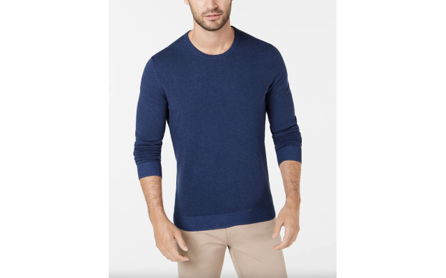  Men’s Solid Crewneck Sweater (Indigo, XL)