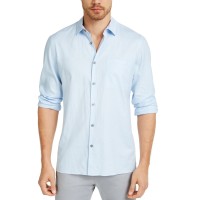 Alfani Mens Solid Linen Shirt Cielo